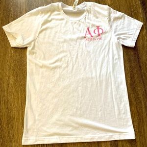 White T-Shirt with Pink Alpha Phi Sorority- M